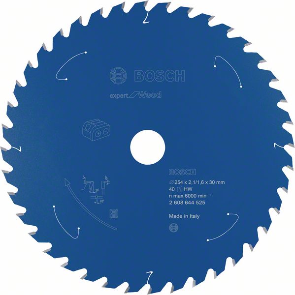Robert Bosch Power Tools GmbH Expert for Wood Circular Saw Blade for Cordless Saws 254x2.1/1.6x30 T40. For table saws
