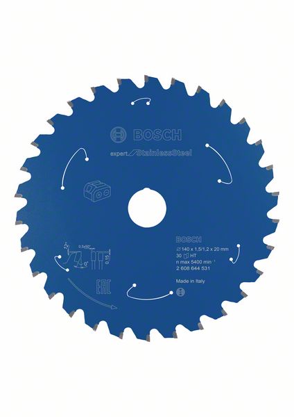 Robert Bosch Power Tools GmbH Expert for Stainless Steel Circular Saw Blade for Cordless Saws 140x1.5/1.2x20 T30. For hand-held dry cutters