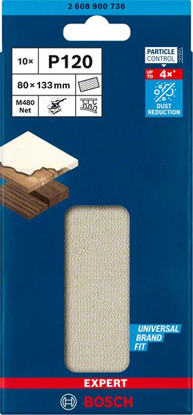 Robert Bosch Power Tools GmbH EXPERT M480 Sanding Net for Orbital Sanders 80 x 133 mm, G 120, 10-pc. For orbital sanders - Image 2
