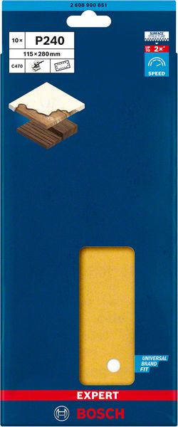 Robert Bosch Power Tools GmbH EXPERT C470 Sandpaper with 14 holes for Orbital Sanders 115 x 280 mm, G 240 10-pc. For orbital sanders - Image 2
