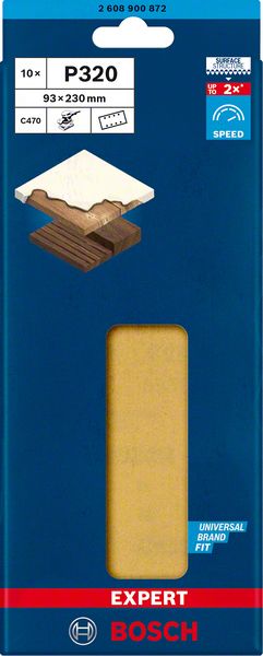 Robert Bosch Power Tools GmbH EXPERT C470 Sandpaper with 8 holes for Orbital Sanders 93 x 230 mm, G 320 10-pc. For orbital sanders - Image 2