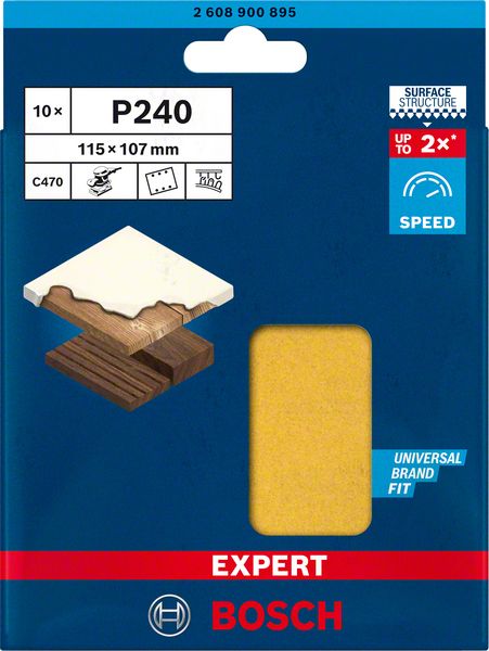 Robert Bosch Power Tools GmbH EXPERT C470 Sandpaper with 6 holes for Orbital Sanders 115 x 107 mm, G 240 10-pc. For orbital sanders - Image 2