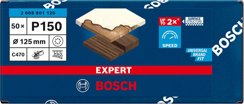 Robert Bosch Power Tools GmbH EXPERT C470 Sandpaper with 8 holes for Random Orbital Sanders 125 mm, G 150 50-pc. For random orbital sanders - Image 2