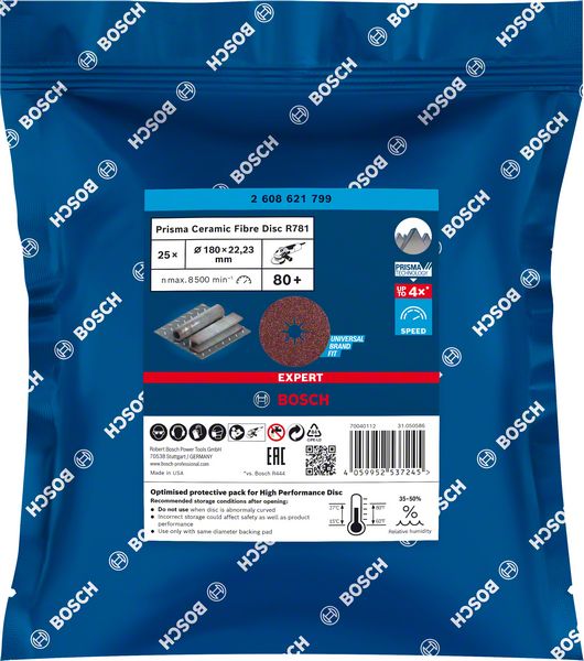 Robert Bosch Power Tools GmbH EXPERT R781 Prisma Ceramic Fibre Disc 180 mm, 22.23 mm, G 80. For large angle grinders with locking nut - Image 2
