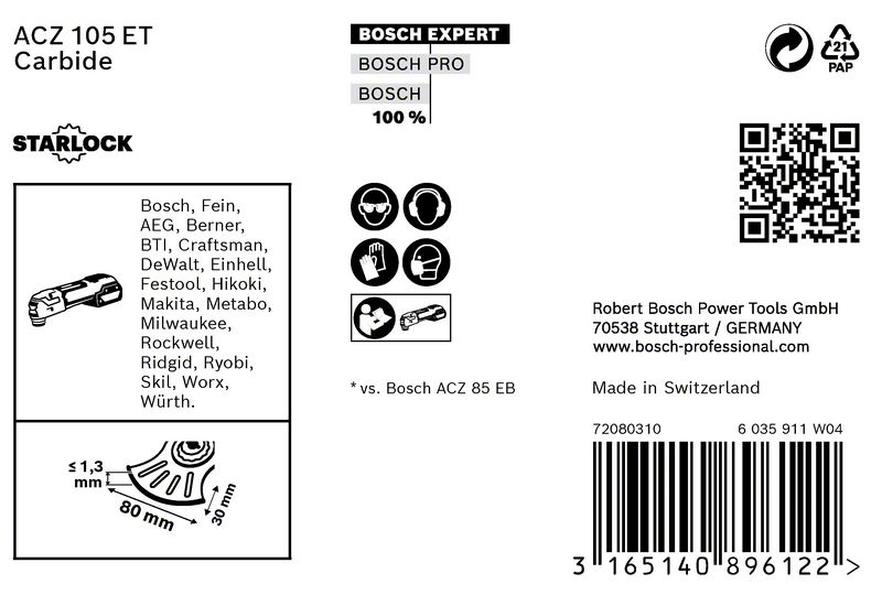 Robert Bosch Power Tools GmbH EXPERT MultiMaterial Segment Blade ACZ 105 ET Multitool Blade 5-pc. For oscillating multitools - Image 2