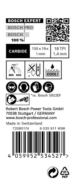 Robert Bosch Power Tools GmbH EXPERT Thin Tough Metal S 922 EHM Reciprocating Saw Blade 10-pc. For reciprocating saws - Image 4
