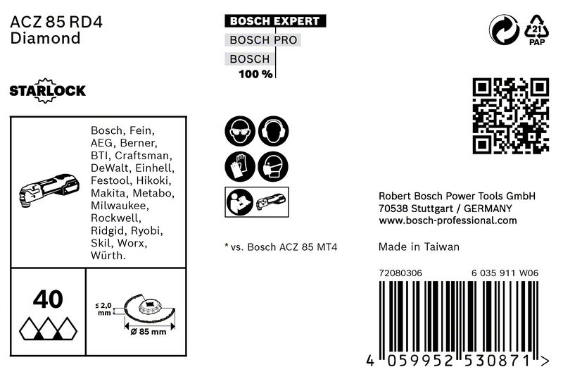 Robert Bosch Power Tools GmbH EXPERT Grout Segment Blade ACZ 85 RD4 Multitool Blade 85 mm 10-pc. For oscillating multitools - Image 2