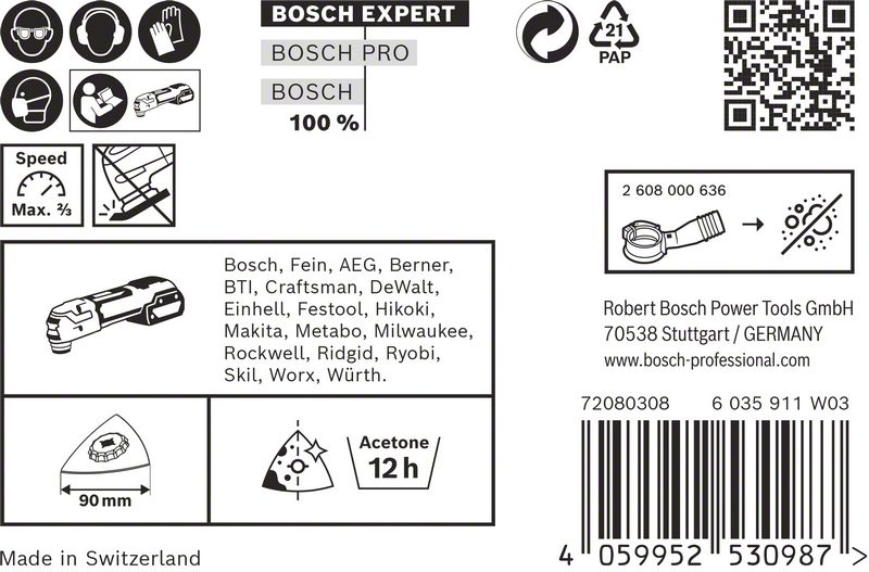 Robert Bosch Power Tools GmbH EXPERT Sanding Plate AVZ 90 RT2 Multitool Blade 90 mm, 10-pc. For oscillating multitools - Image 3