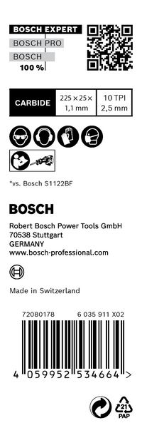 Robert Bosch Power Tools GmbH EXPERT Medium-Thick Tough Metal S 1155 HHM Reciprocating Saw Blade 10-pc. For reciprocating saws - Image 4