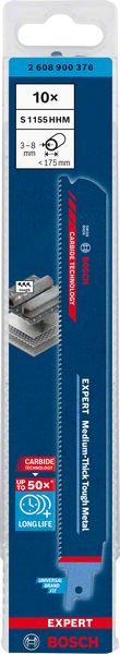 Robert Bosch Power Tools GmbH EXPERT Medium-Thick Tough Metal S 1155 HHM Reciprocating Saw Blade 10-pc. For reciprocating saws - Image 2
