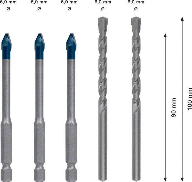 Robert Bosch Power Tools GmbH EXPERT HEX-9 HardCeramic Drill Bit Mixed Set 6 mm 5-pc. For rotary drills/drivers - Image 4