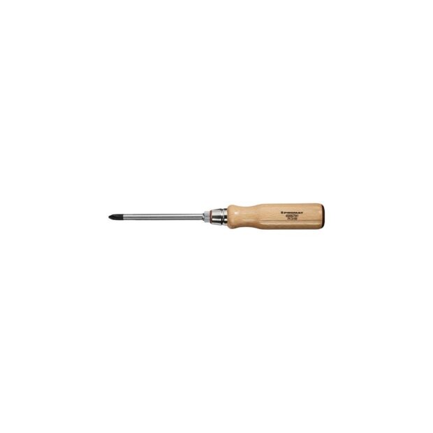 PROMAT Screwdriver  size PH 2, blade length 100 mm wooden handle round blade with hexagonal bolster