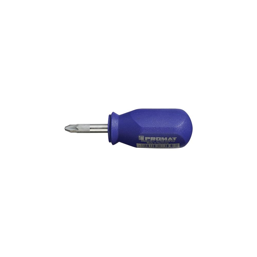 PROMAT Screwdriver size PZD 2, blade length 25 mm 1-component handle round blade