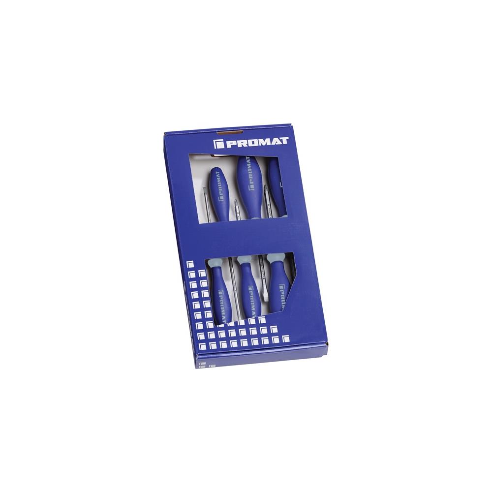 PROMAT Screwdriver set 6-part slot/PZD 3-component handle hexagon blade/bolster