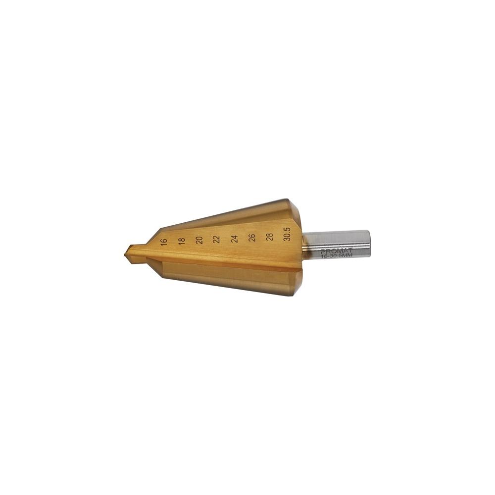 PROMAT Conical sheet metal bit drill. range 16-30.5 mm HSS overall length 76 mm no. of cutters 2