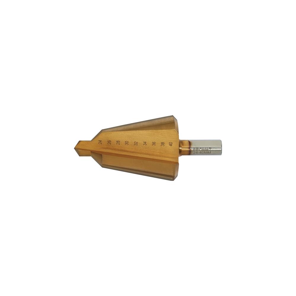 PROMAT Conical sheet metal bit drill. range 24-40 mm HSS overall length 89 mm no. of cutters 2