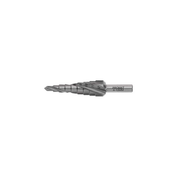 PROMAT Step drill  drill. range 4-12 mm HSS spiral-grooved no. of cutters 2 no. of steps 9