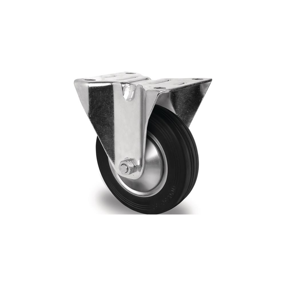 PROMAT Fixed castor wheel dm 80 mm load cap. 70 kg solid rubber panel L105xW80 mm