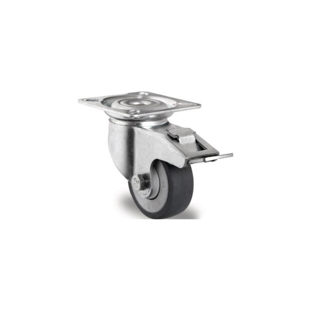 PROMAT Swivel castor with total stop  wheel dm 75 mm load cap. 75 kg with screw-on plate ball bearings rubber grey