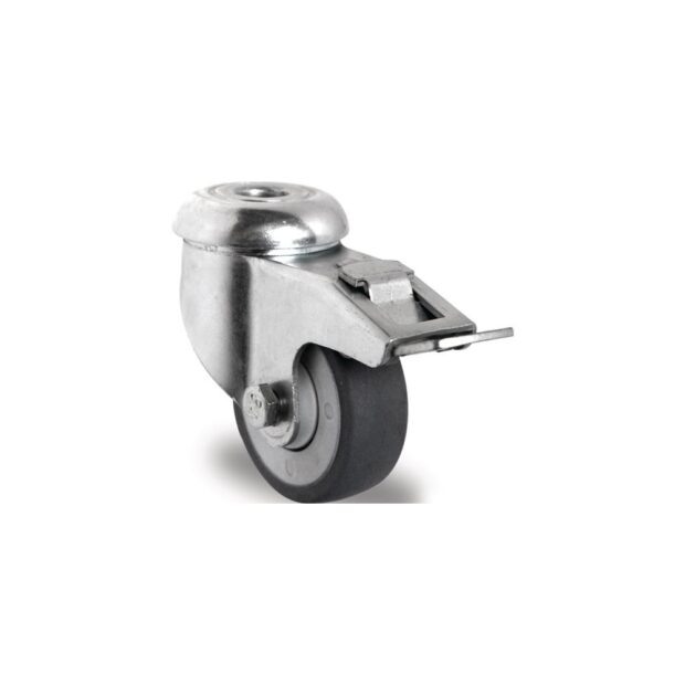 PROMAT Swivel castor with total stop  wheel dm 75 mm load cap. 75 kg with back hole 11 mm ball bearings rubber grey