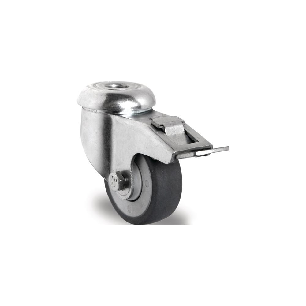 PROMAT Swivel castor with total stop wheel dm 50 mm load cap. 50 kg with back hole 11 mm ball bearings rubber grey
