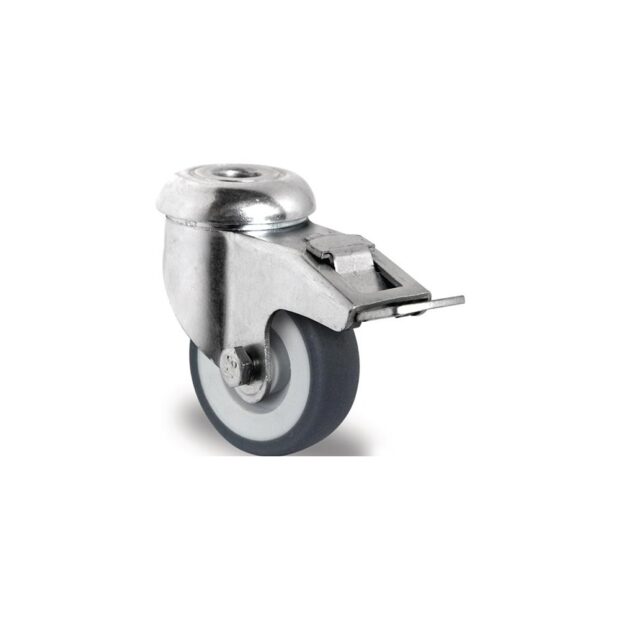 PROMAT Swivel castor with total stop  wheel dm 75 mm load cap. 75 kg with back hole 11 mm friction bearings rubber grey