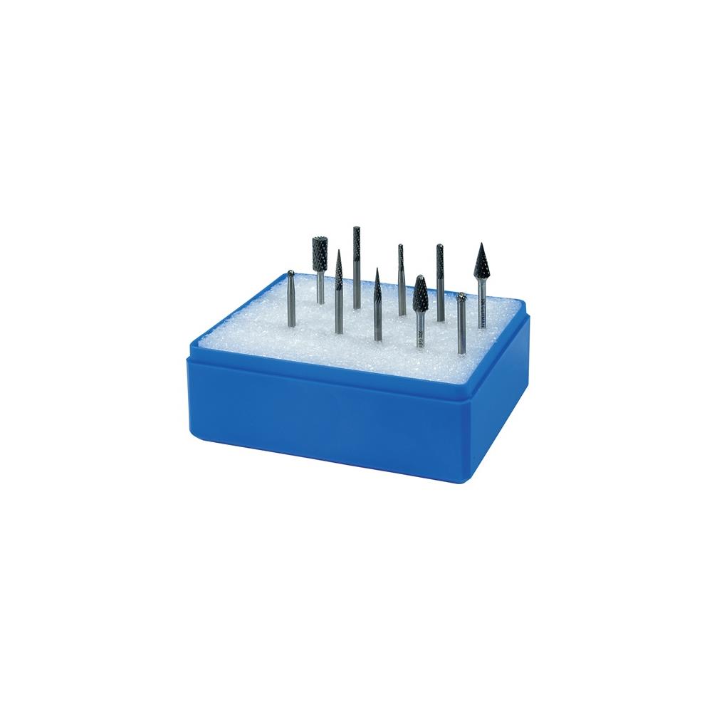PROMAT Small milling pin set shank dm 3 mm 10-part carbide cross serration plastic box