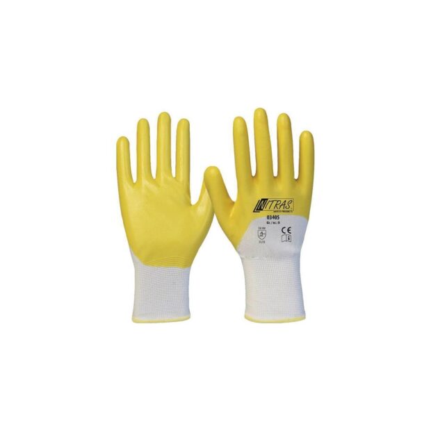 NITRAS Glove 03405 size 9 white/yellow PES with nitrile EN 388 PPE category II