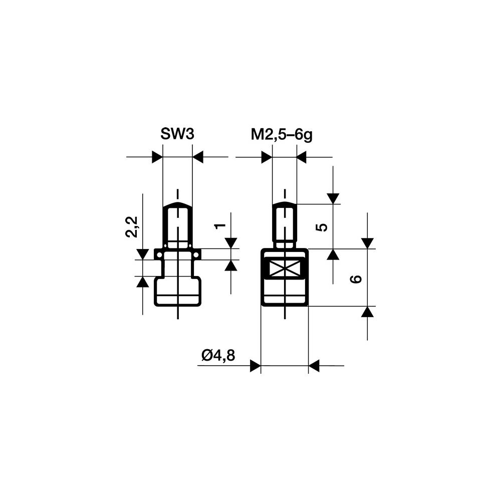KÄFER Measuring insert diameter 4.8 mm flat M2.5 hard alloy suitable for dial gauges