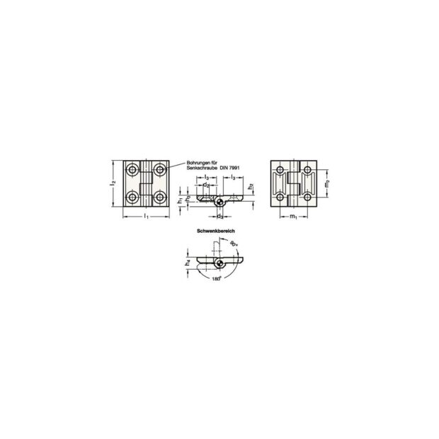 GANTER Hinge GN 237 height 30 mm width 30 mm thickness 2 mm die cast zinc with bores for countersunk screws - Image 2